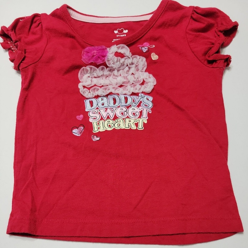 Valentines Shirt Girl 3t Top Red Daddys Sweet Heart Short Sleeve Comfort Stretch